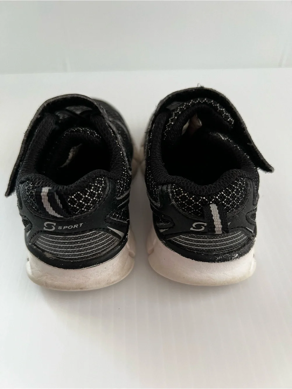 Kids Black Sport Sneakers with Silver Accents and Hook-and-Loop Strap